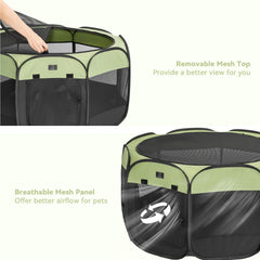 A 4 Pet playpen's 360-degree mesh panels keep pets cool and visible.