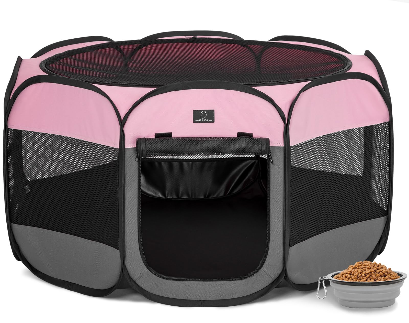 A4 Pet portable dog playpen open for quick travel setup.