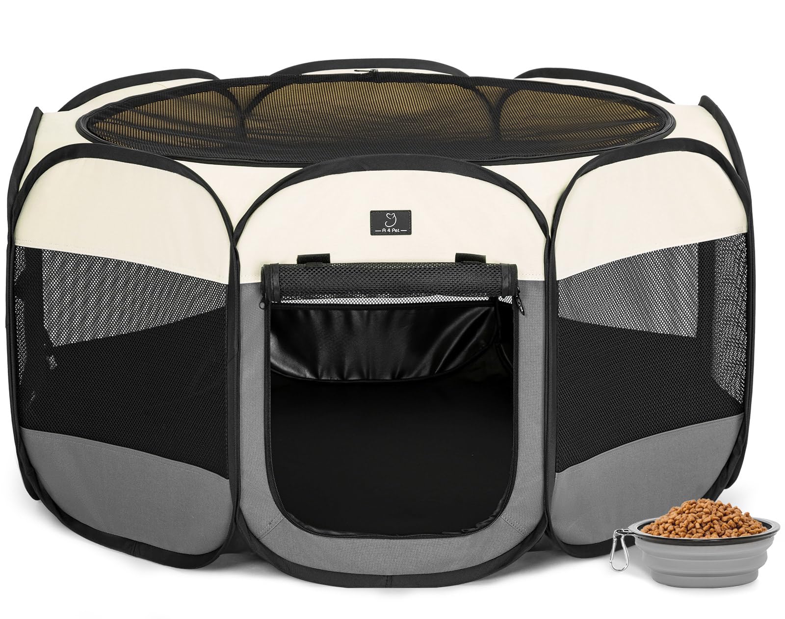 A 4 Pet portable dog playpen pop-up setup for quick travel use.