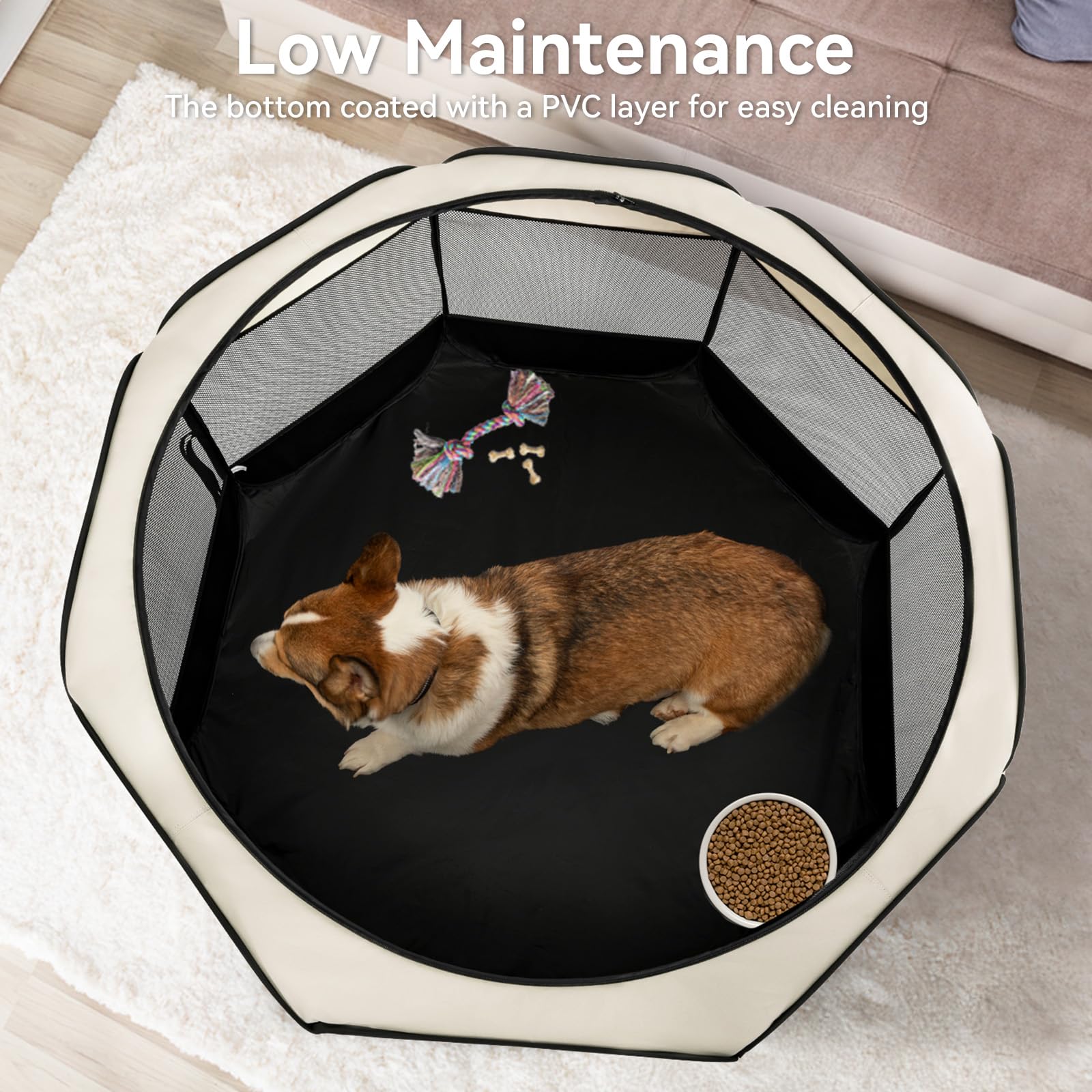 A 4 Pet secure zippered door helps keep pets inside.