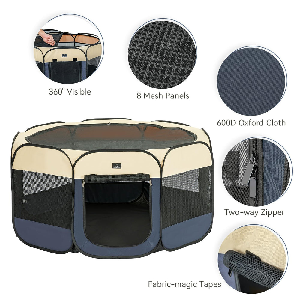 A 4 Pet playpen with waterproof bottom keeps messes contained for quick cleanup