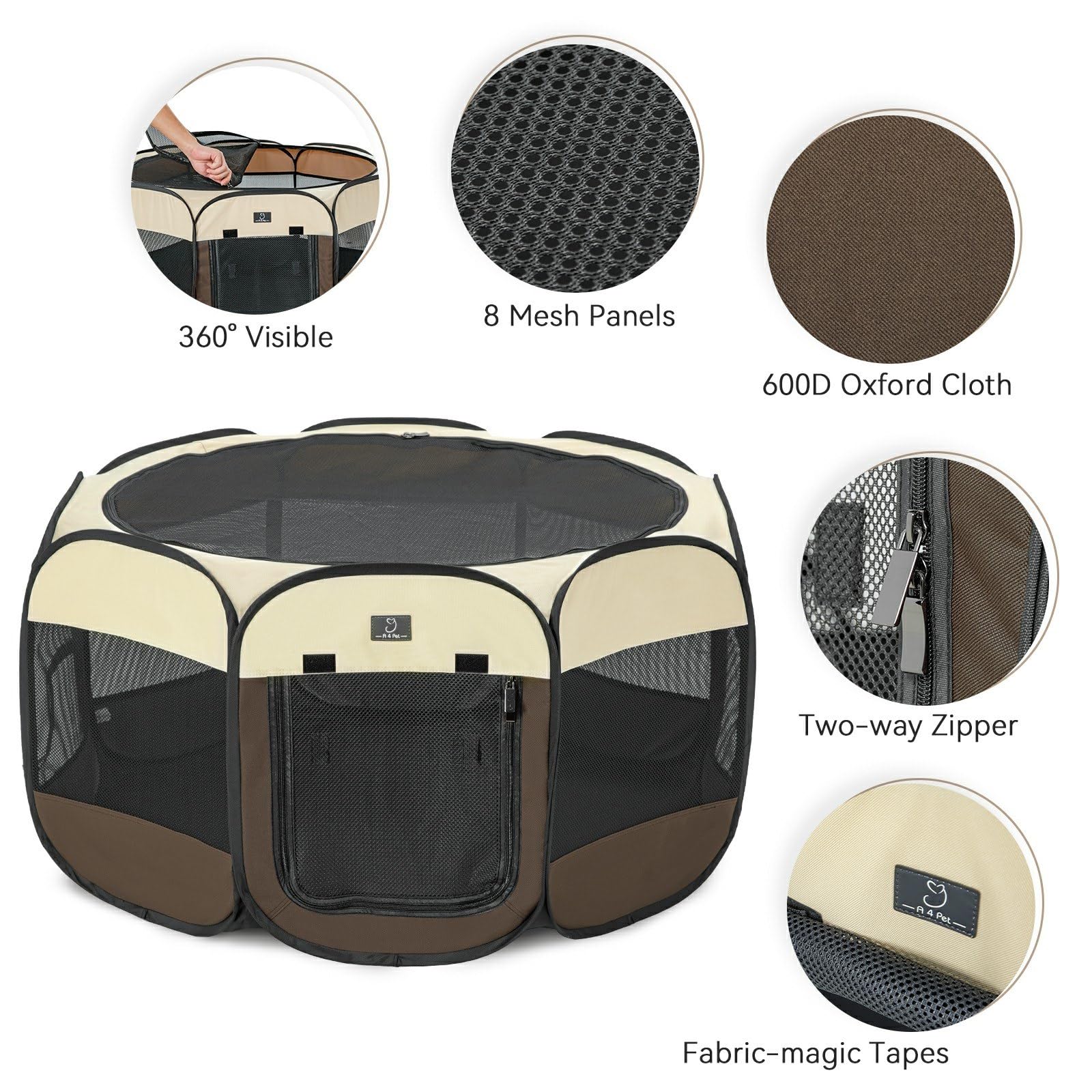 A4 Pet waterproof-bottom puppy enclosure keeps messes contained and floors clean.