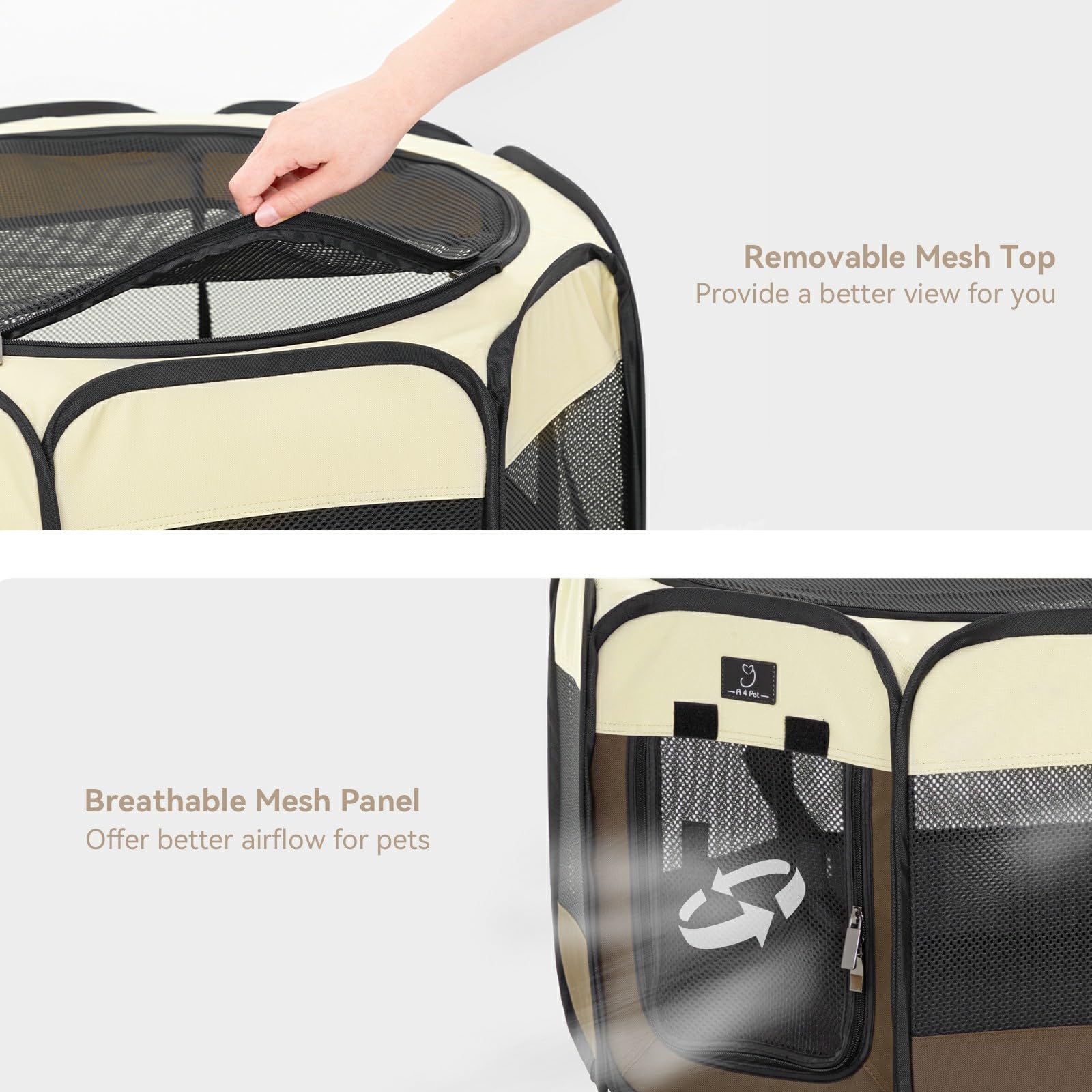 A4 Pet zippered door playpen demonstrates secure access and containment.