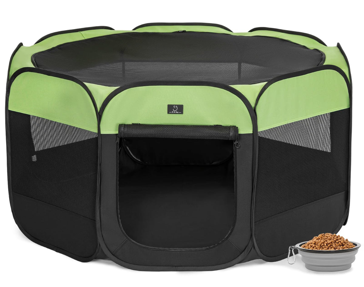 A4 Pet portable dog playpen setup demonstrates fast, tool-free assembly for easy travel.