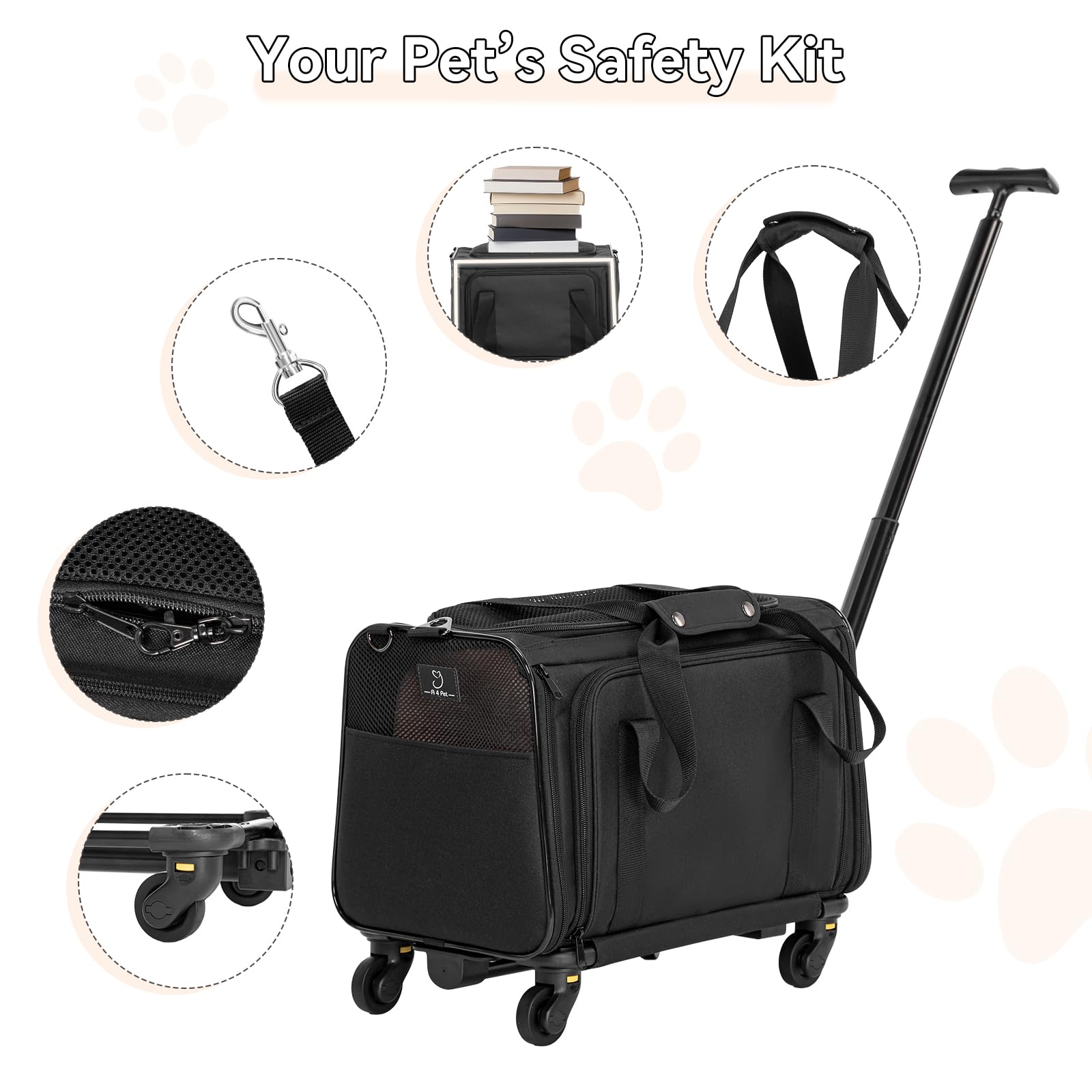 A4Pet retractable handle in compact form for space-saving grip during transit.