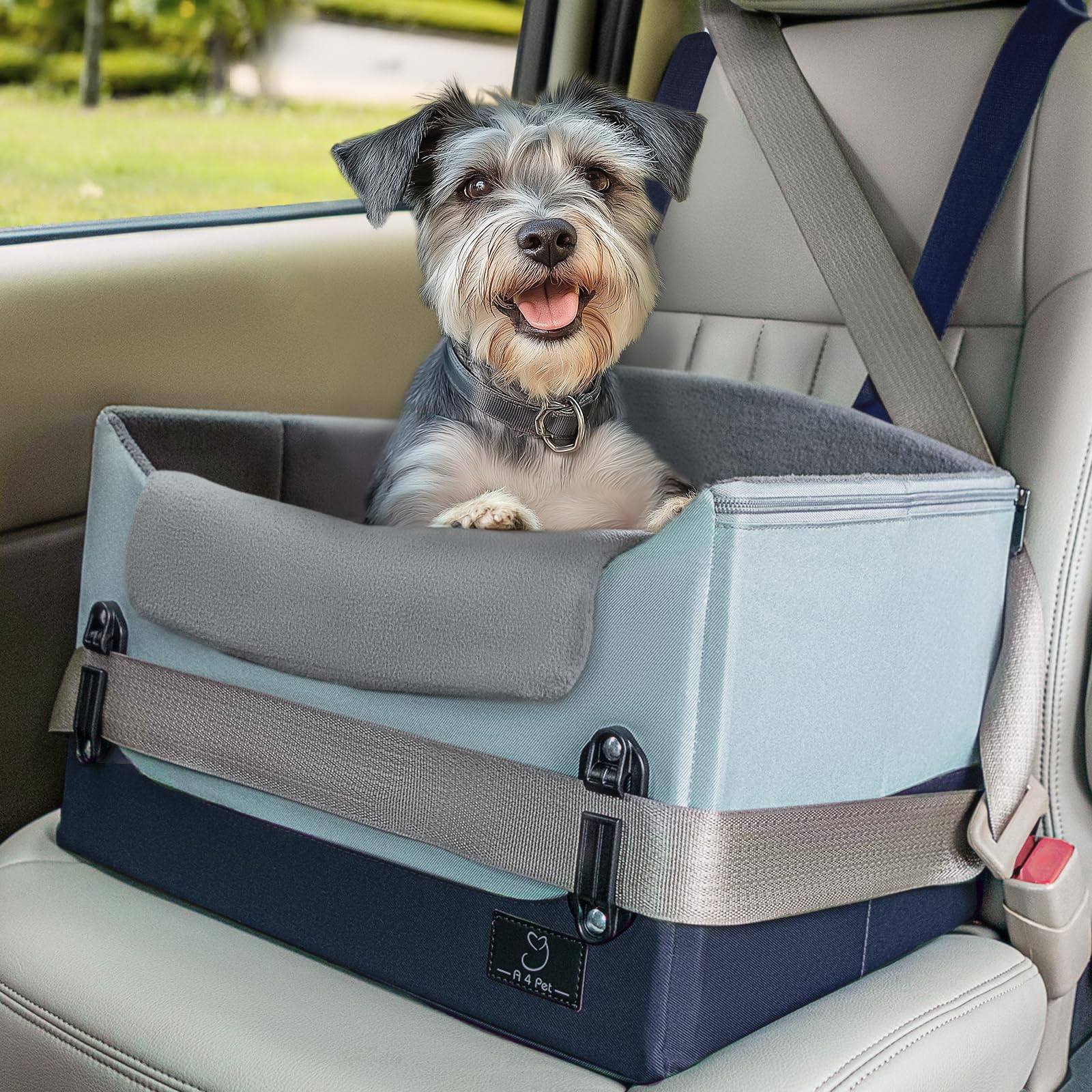 A4Pet upgraded dog car seat front view demonstrates secure booster for small dogs during travel.