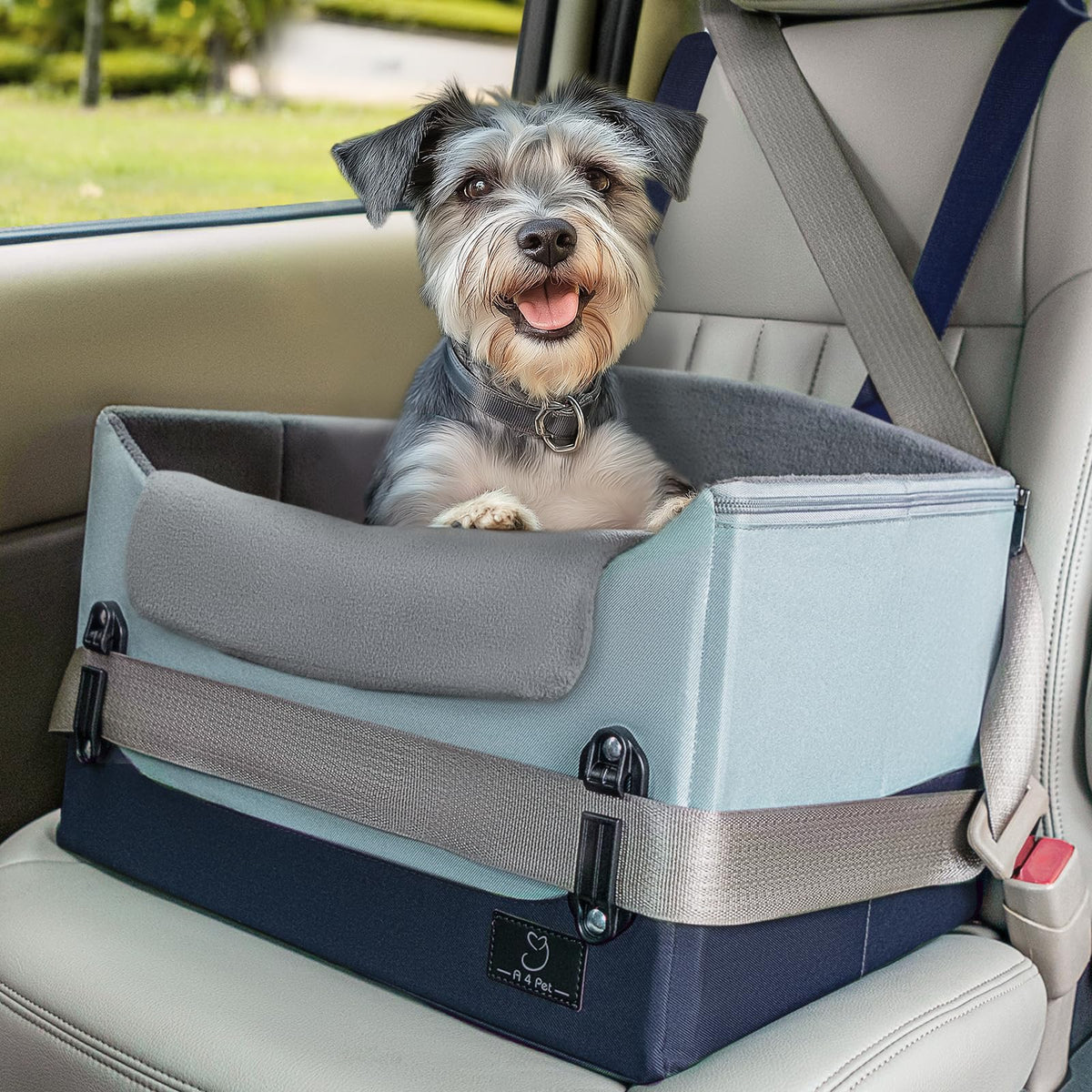 A4Pet upgraded dog car seat front view demonstrates secure booster for small dogs during travel.