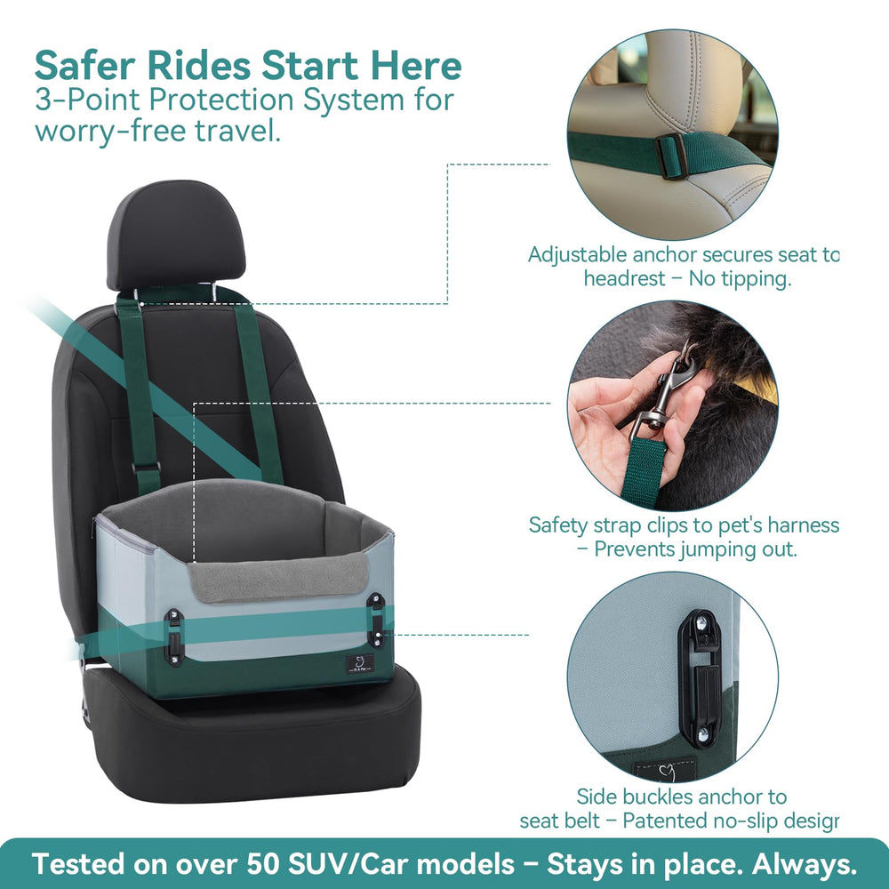 A4Pet upgraded dog car seat patent buckle closeup highlights extra safety on curves and braking.