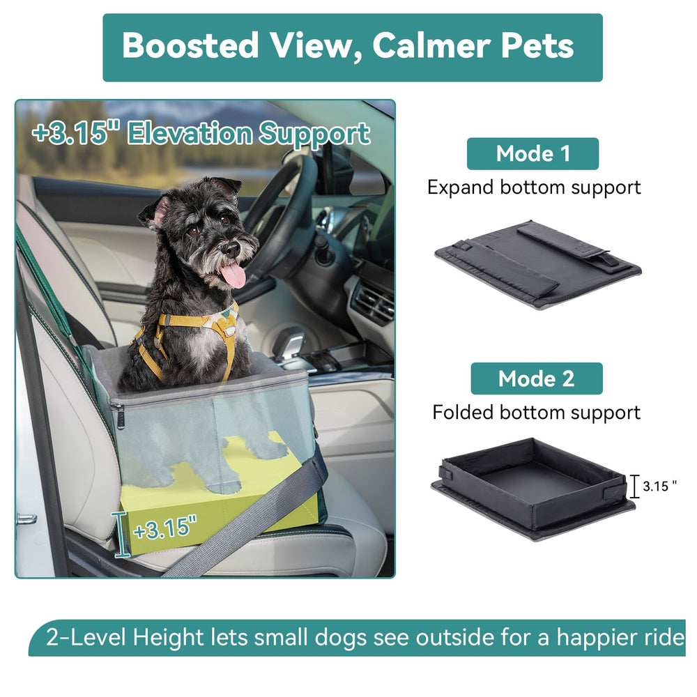 A4Pet upgraded dog car seat raise level demonstrates elevated view for calmer rides.