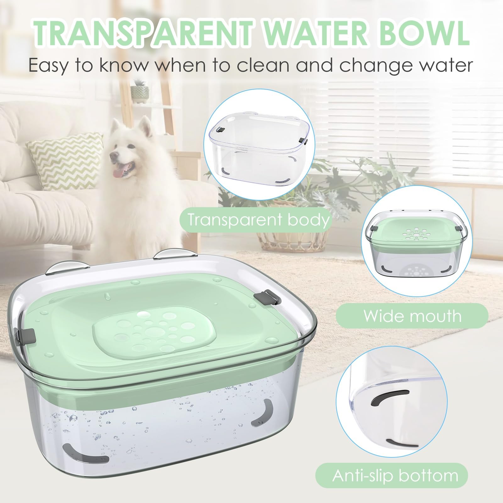 AONKEY anti-spill design slows drinking to keep pets dry and mess-free.