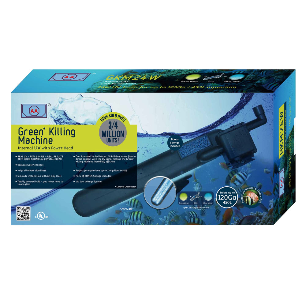 AA GKM24W internal UV for aquarium up to 120 gallons helps keep water crystal clear.