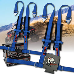 AAAA Aces Racing blue 4-point harness provides secure fit for track-ready performance.