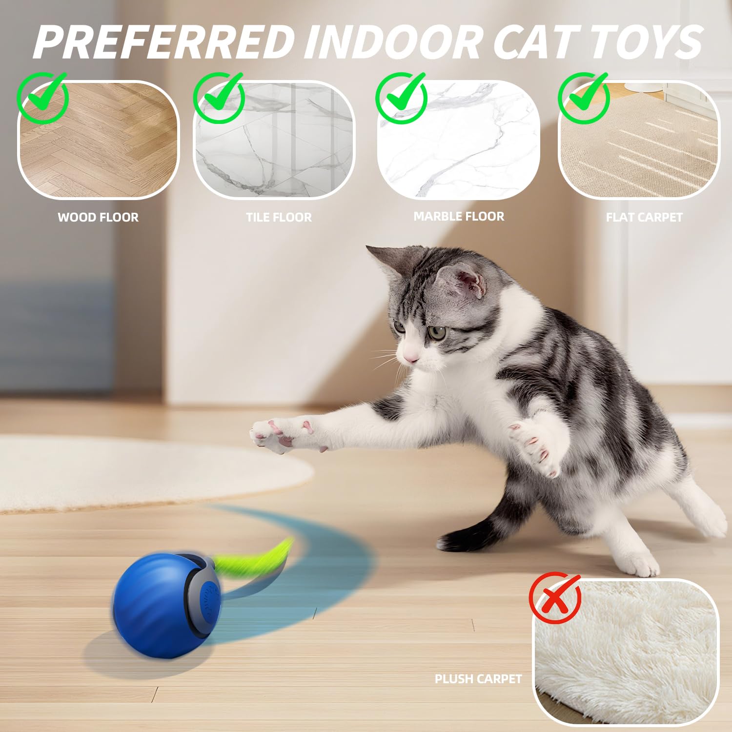 AAGILA Interactive Cat Toy Ball in-action image captures playful movement encouraging exercise.