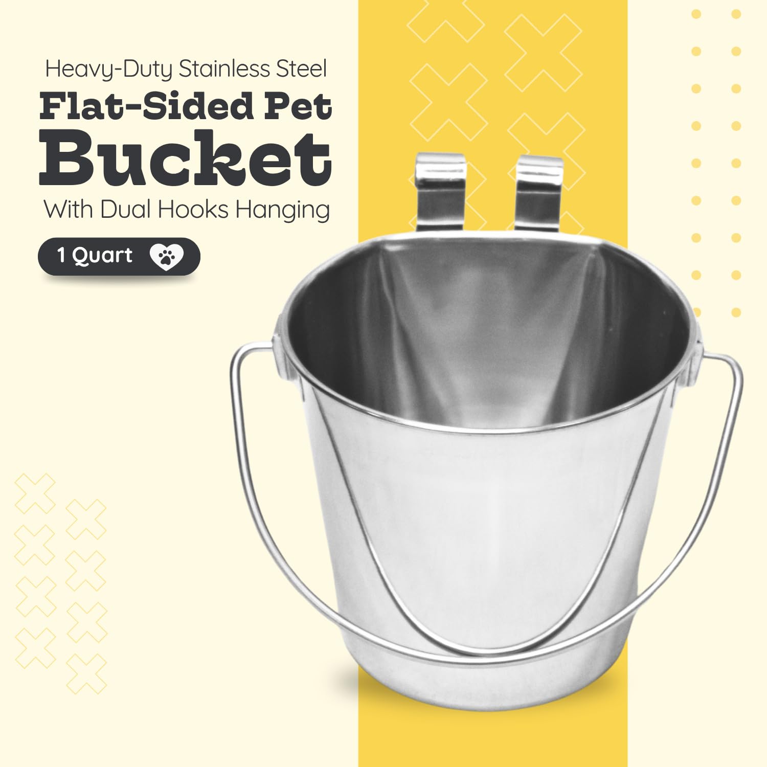Aaspire Pets stainless steel bucket close-up shows rust-resistant surface and durable finish.