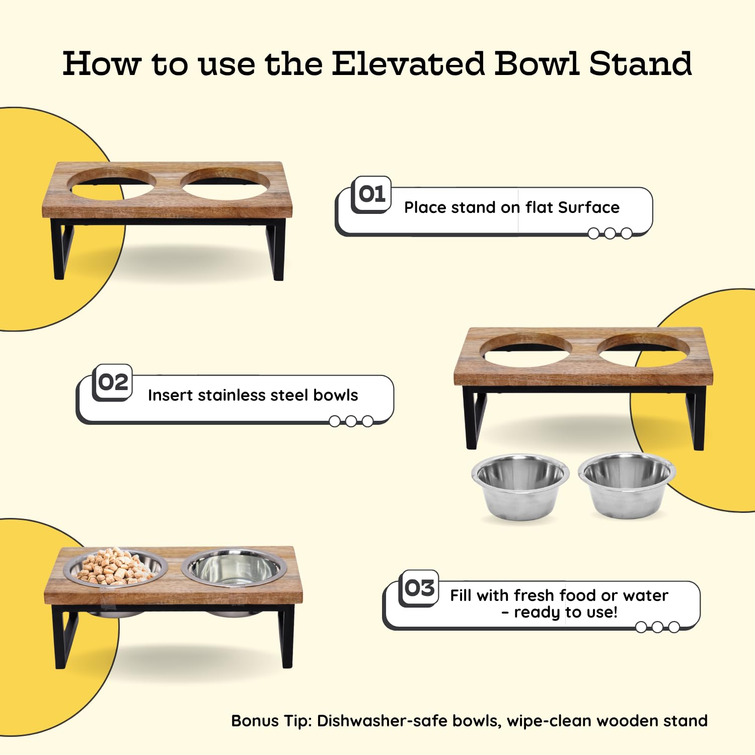 AASPIRE PETS elevated stand shown with easy-access design for comfortable mealtimes.