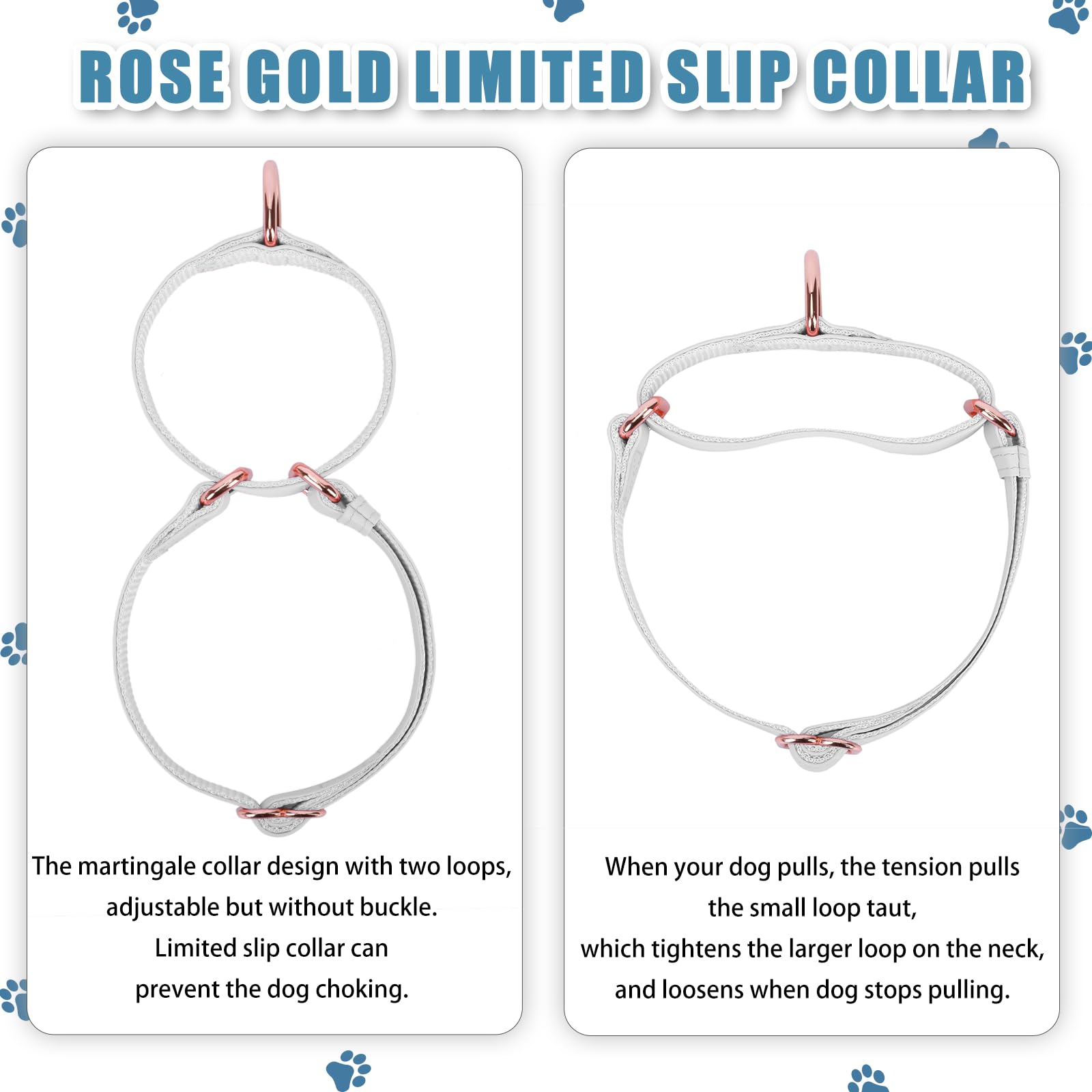 AaufiLux rose-gold D-rings on a stylish, durable leash-ready design.
