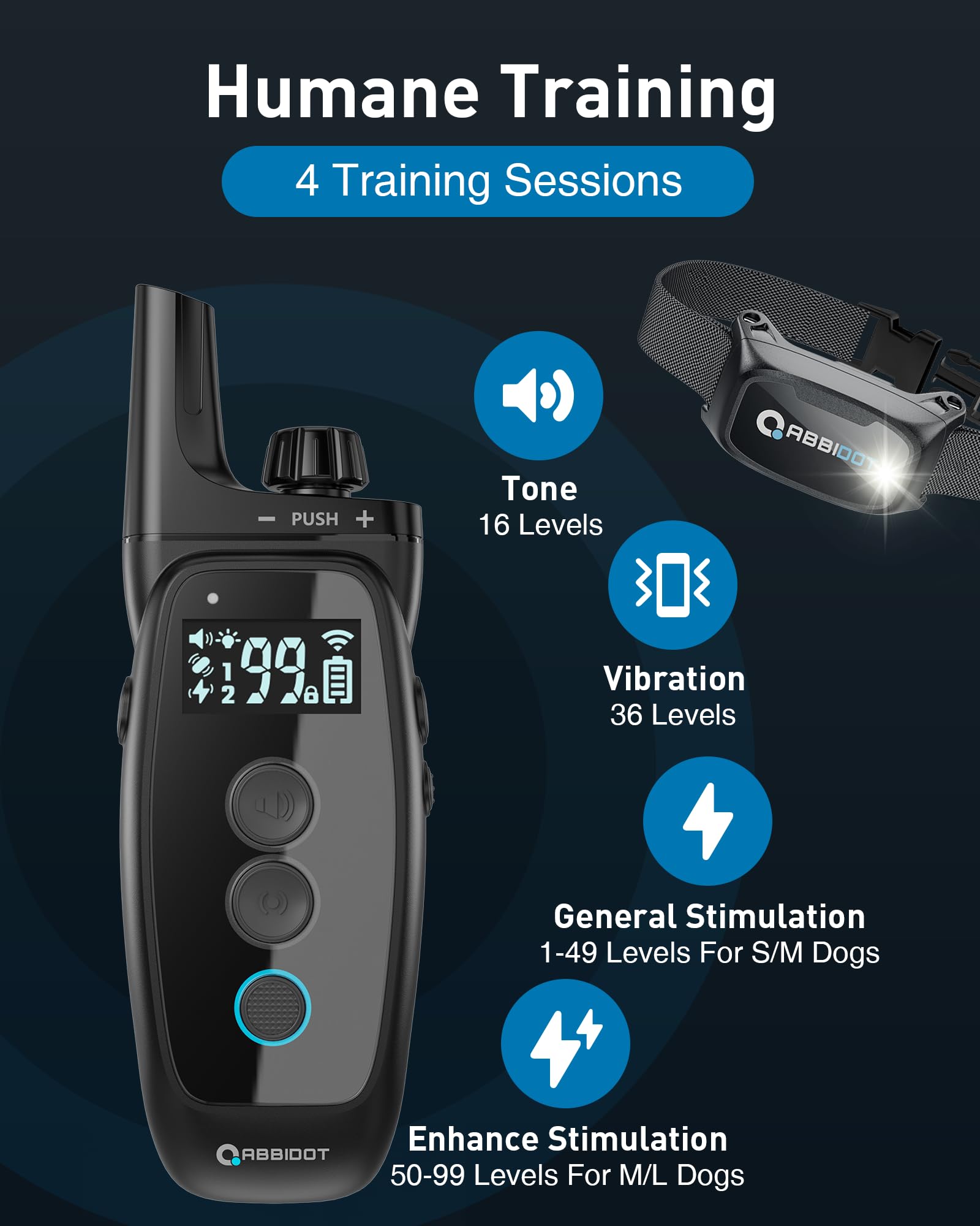 ABBIDOT collar with soft nylon strap provides comfortable all-day wear.