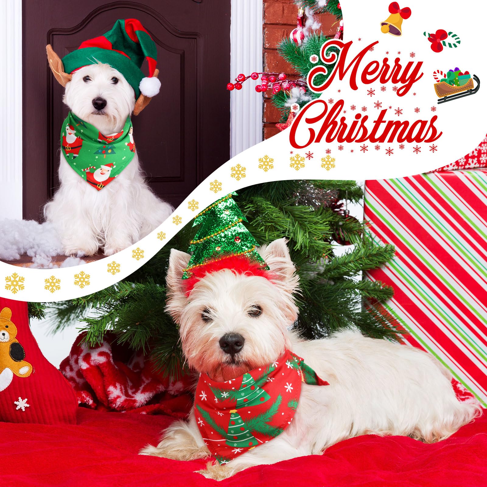 Abbylike Christmas bandana Santa pattern adds cheerful holiday style for pets.