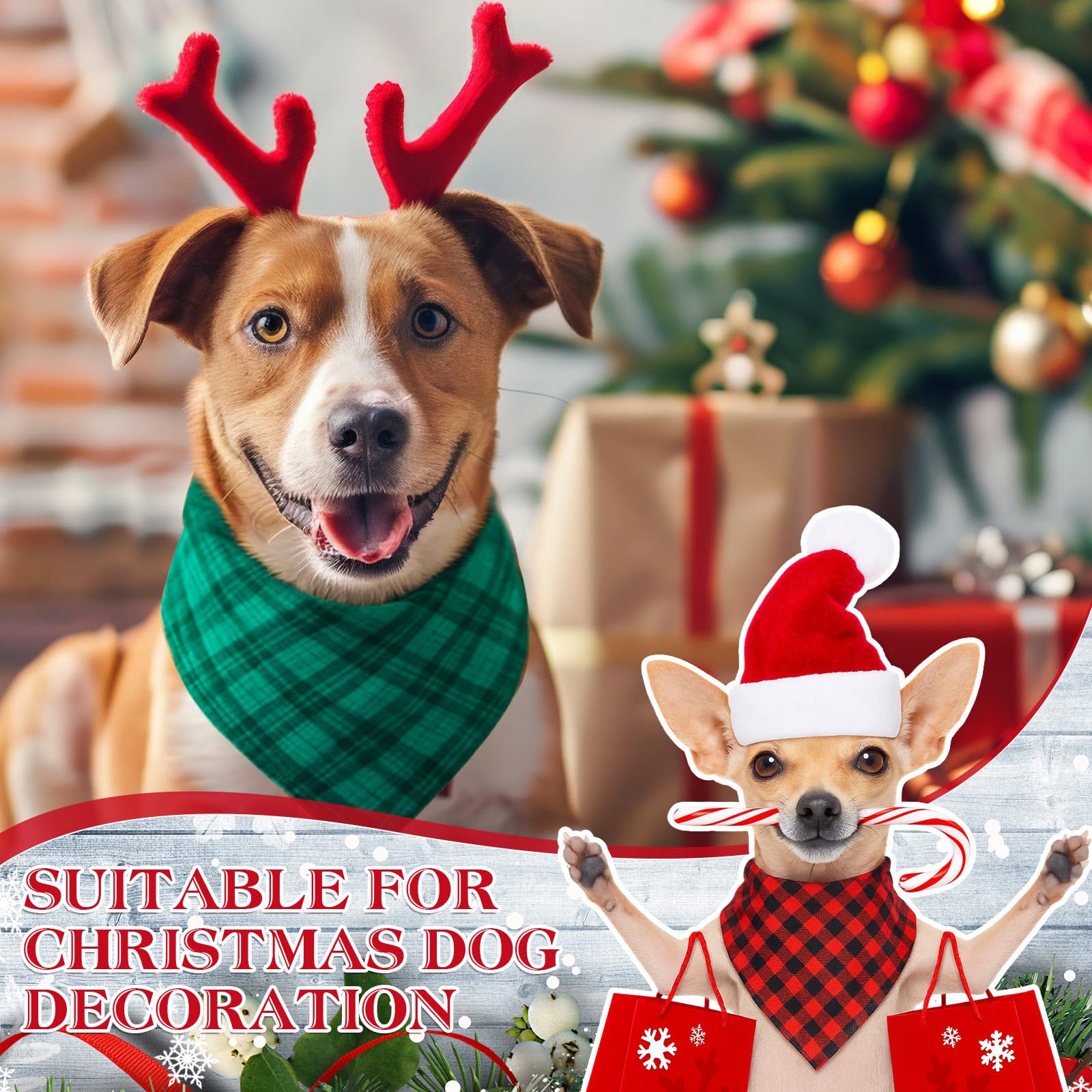 Abbylike Christmas dog bandana green plaid front view adds holiday charm for crowds