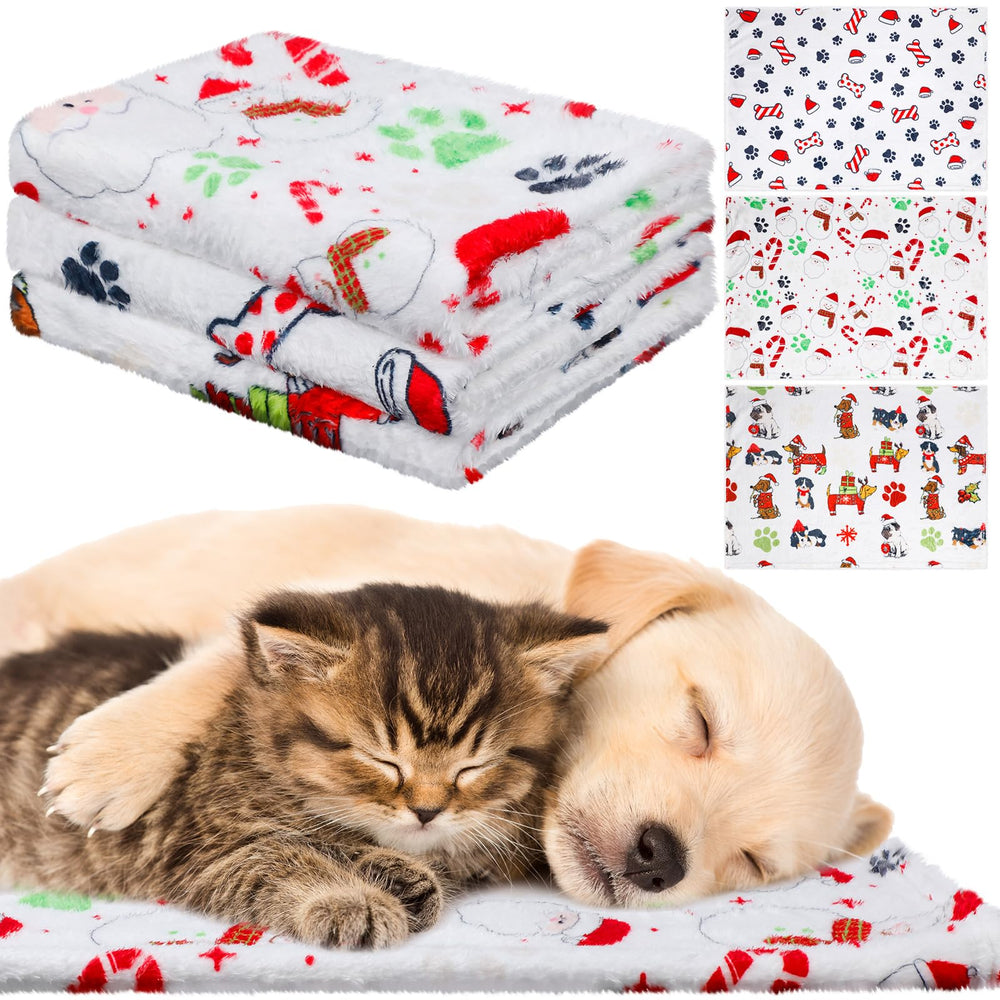 Abbylike Christmas dog blanket with paw print set keeps small dogs cozy and snug