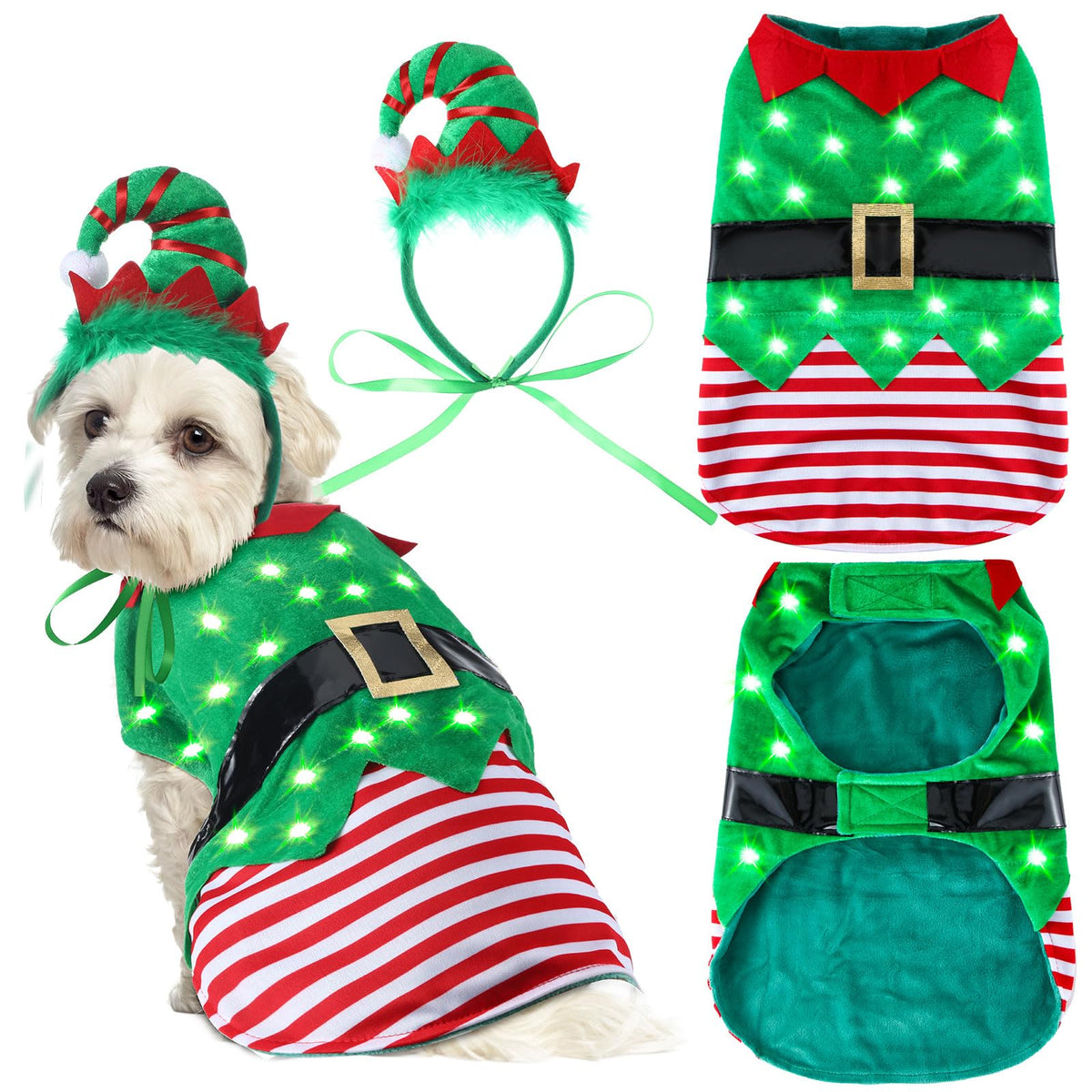 Abbylike Christmas dog elf costume full body for cute holiday photos