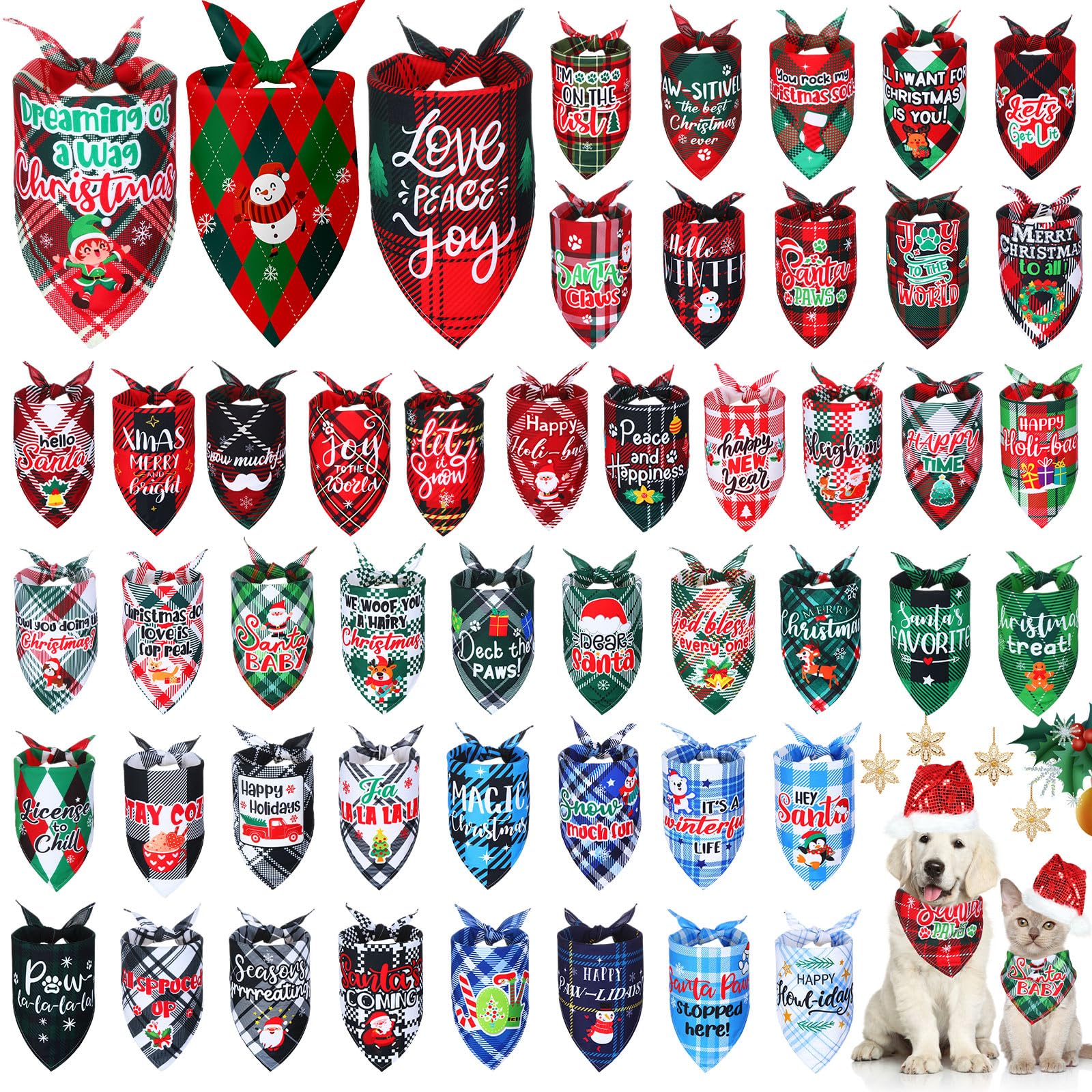 Abbylike Christmas plaid dog bandana pack adds festive style for holidays and pet photos.