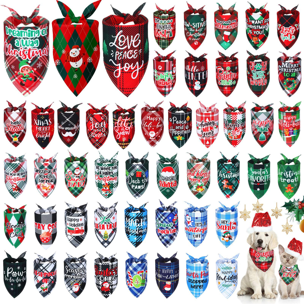 Abbylike Christmas plaid dog bandana pack adds festive style for holidays and pet photos.
