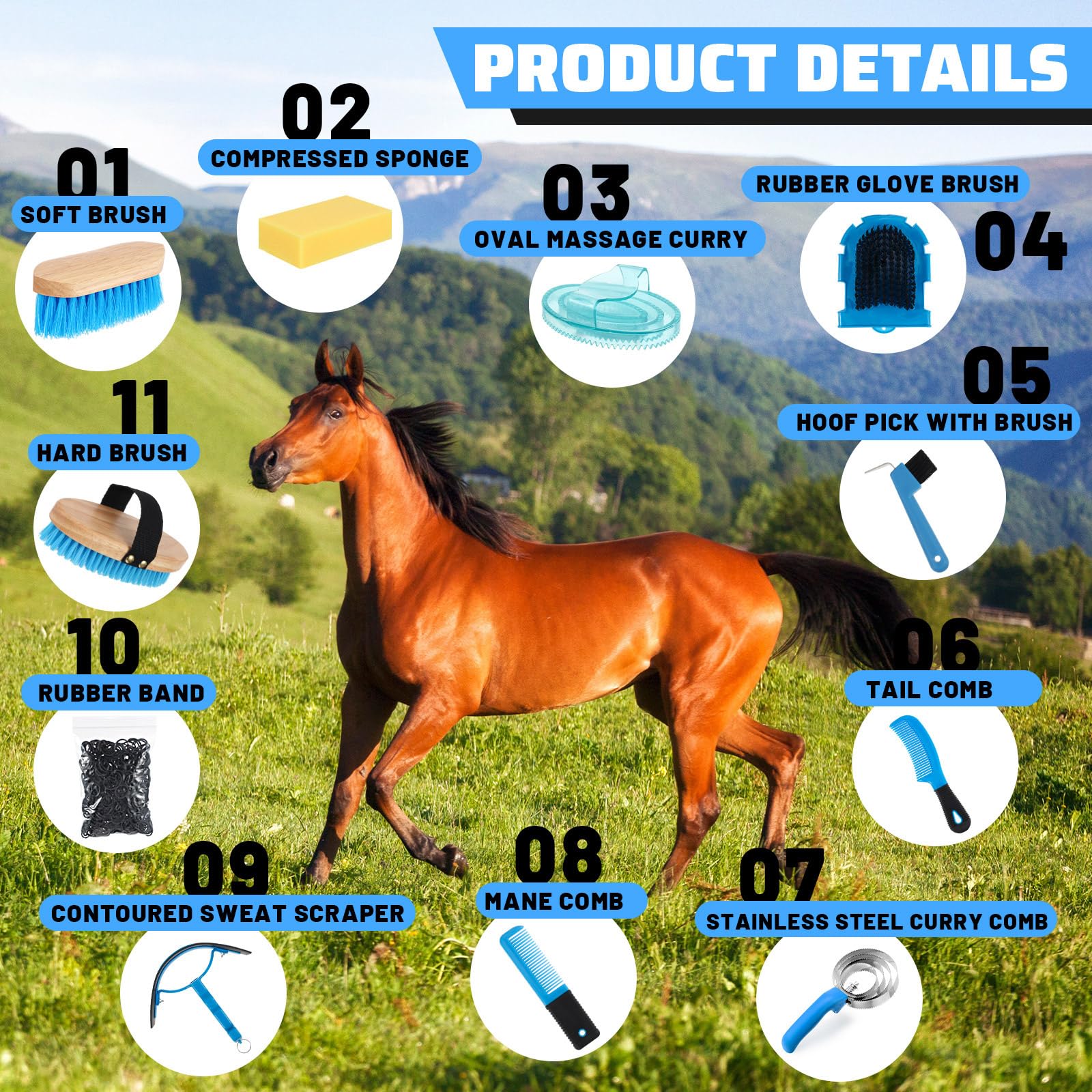 Abbylike hard brush used for thorough dirt and mud removal on tough horse coats.