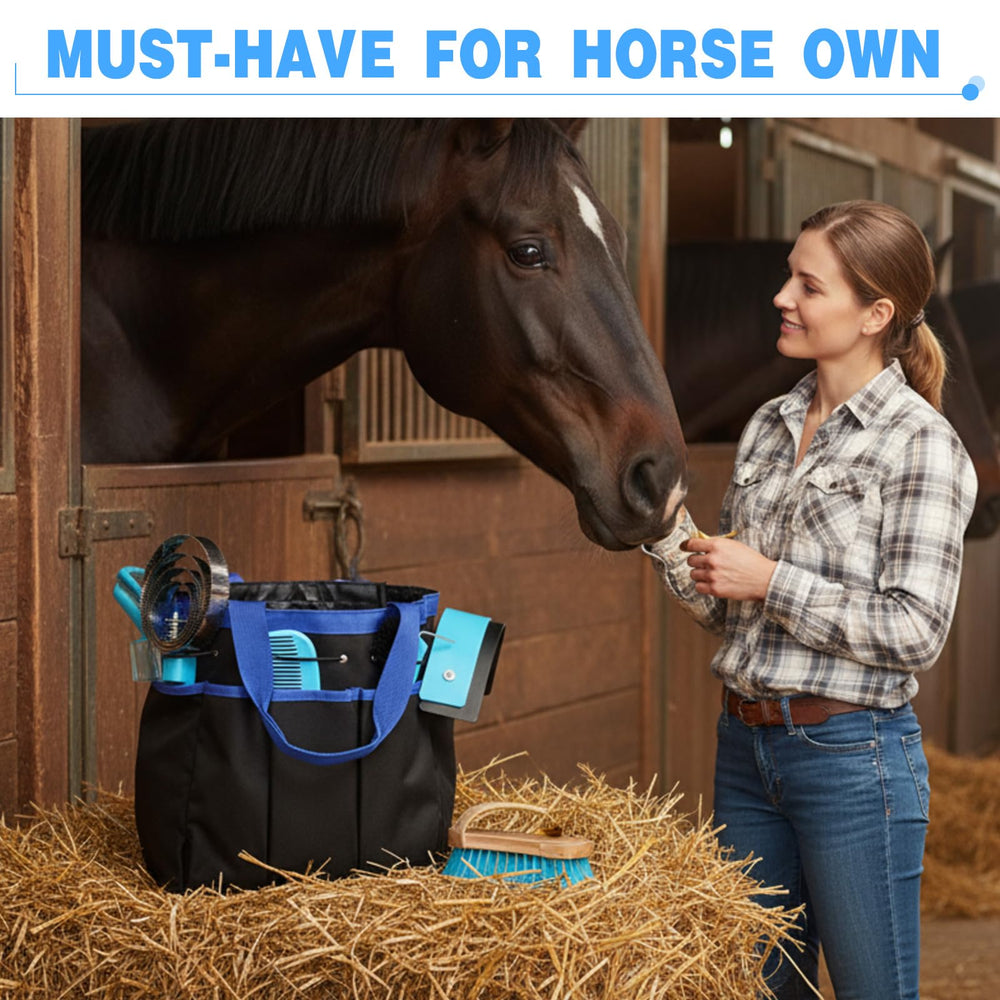 Abbylike hoof pick with brush helps clean hooves while inspecting for debris.