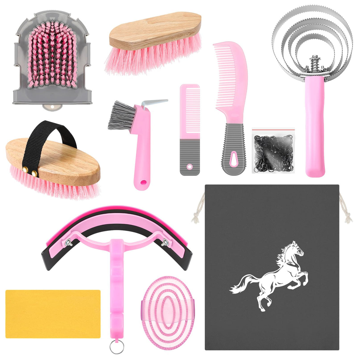 Abbylike horse grooming kit pink grey set for comprehensive equine care.