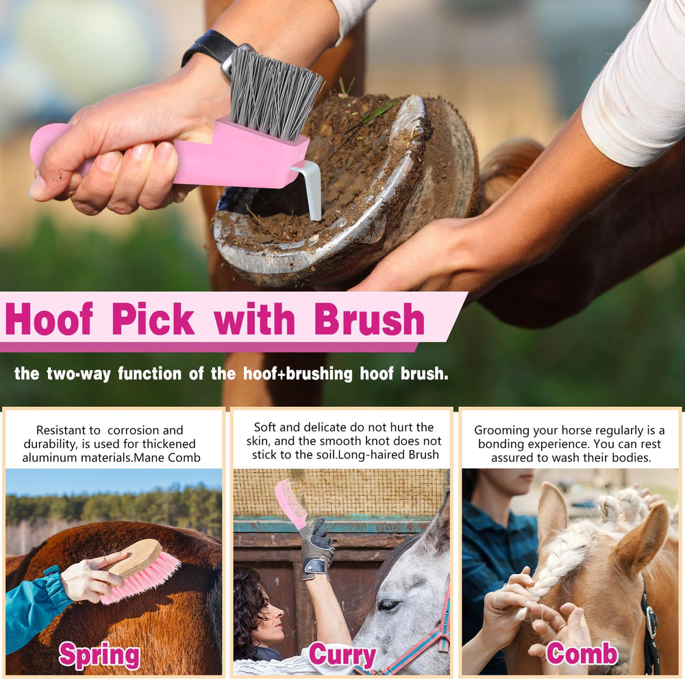 Abbylike sweat scraper with horse coat removing sweat after rides.