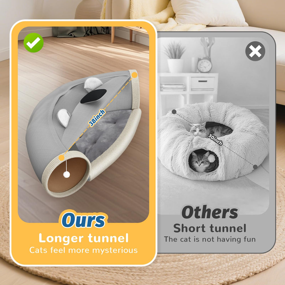 abdtech Cat Tunnel Bed removable cushion enables quick washing and plush comfort.