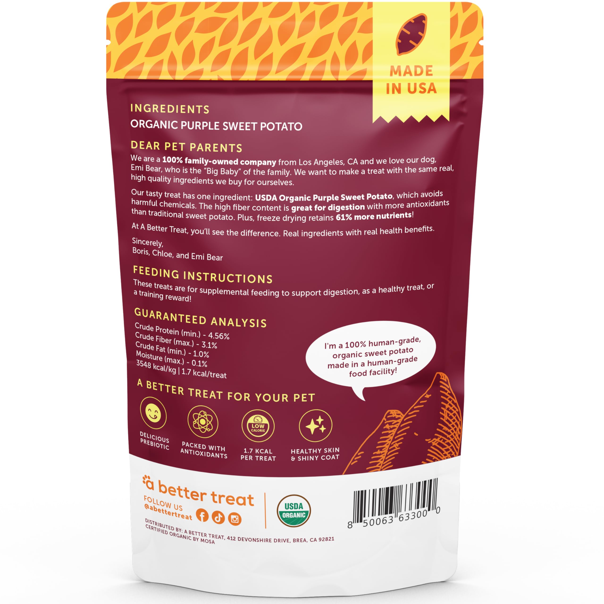 A Better Treat made in USA in an organic-certified facility