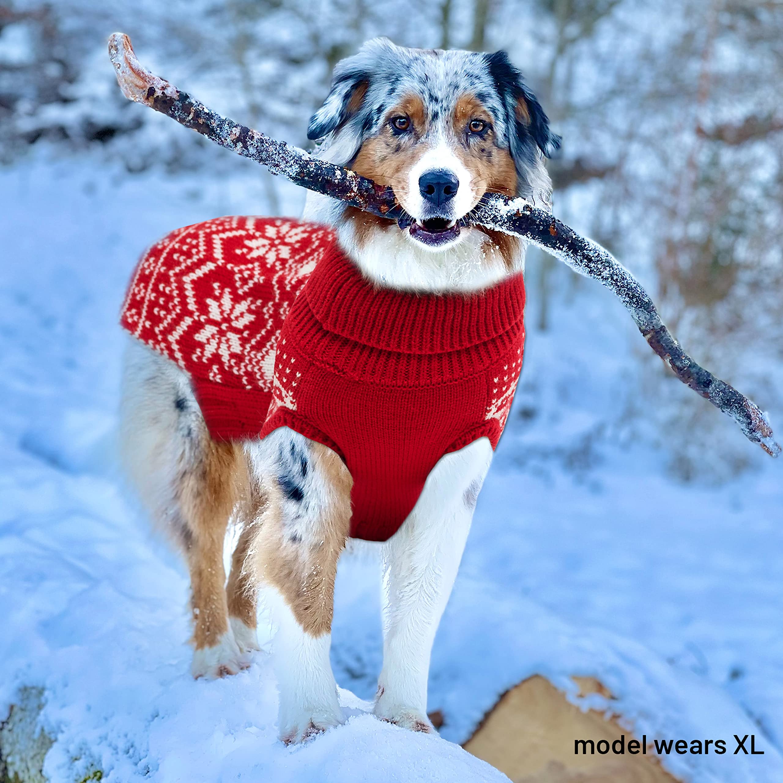 ABFEKIEA dog sweater features a harness-friendly design for secure winter walks