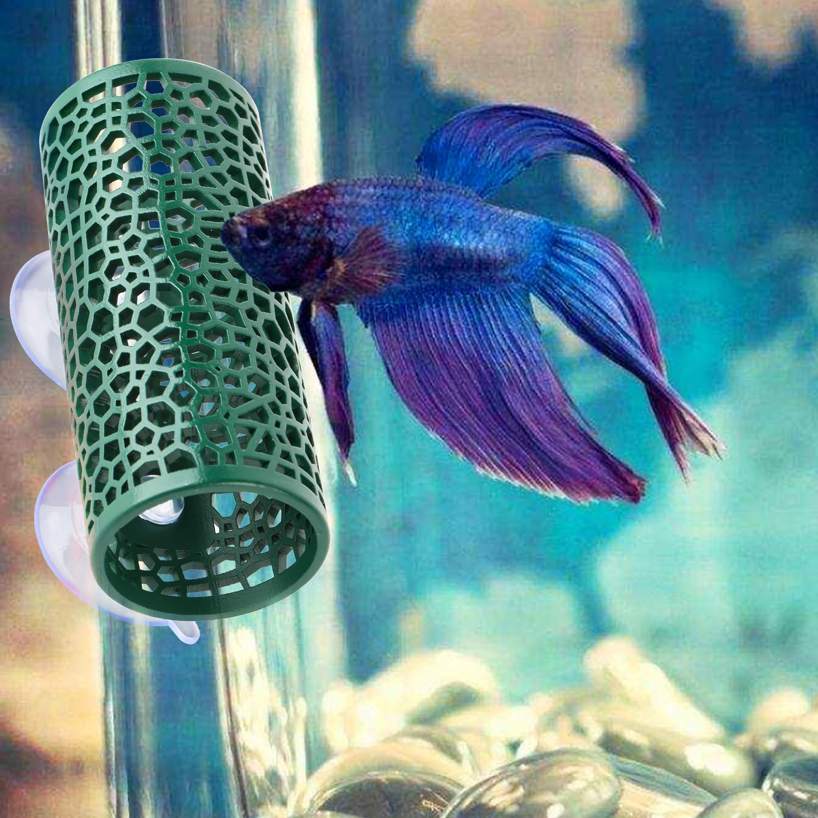 Abizoo Betta Tunnel suction cups secure placement for stable decor.