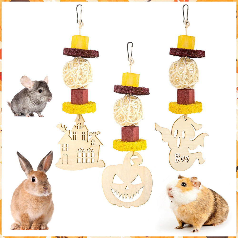 Abizoo Halloween chew toy pumpkin supports natural chewing with safe pine wood.