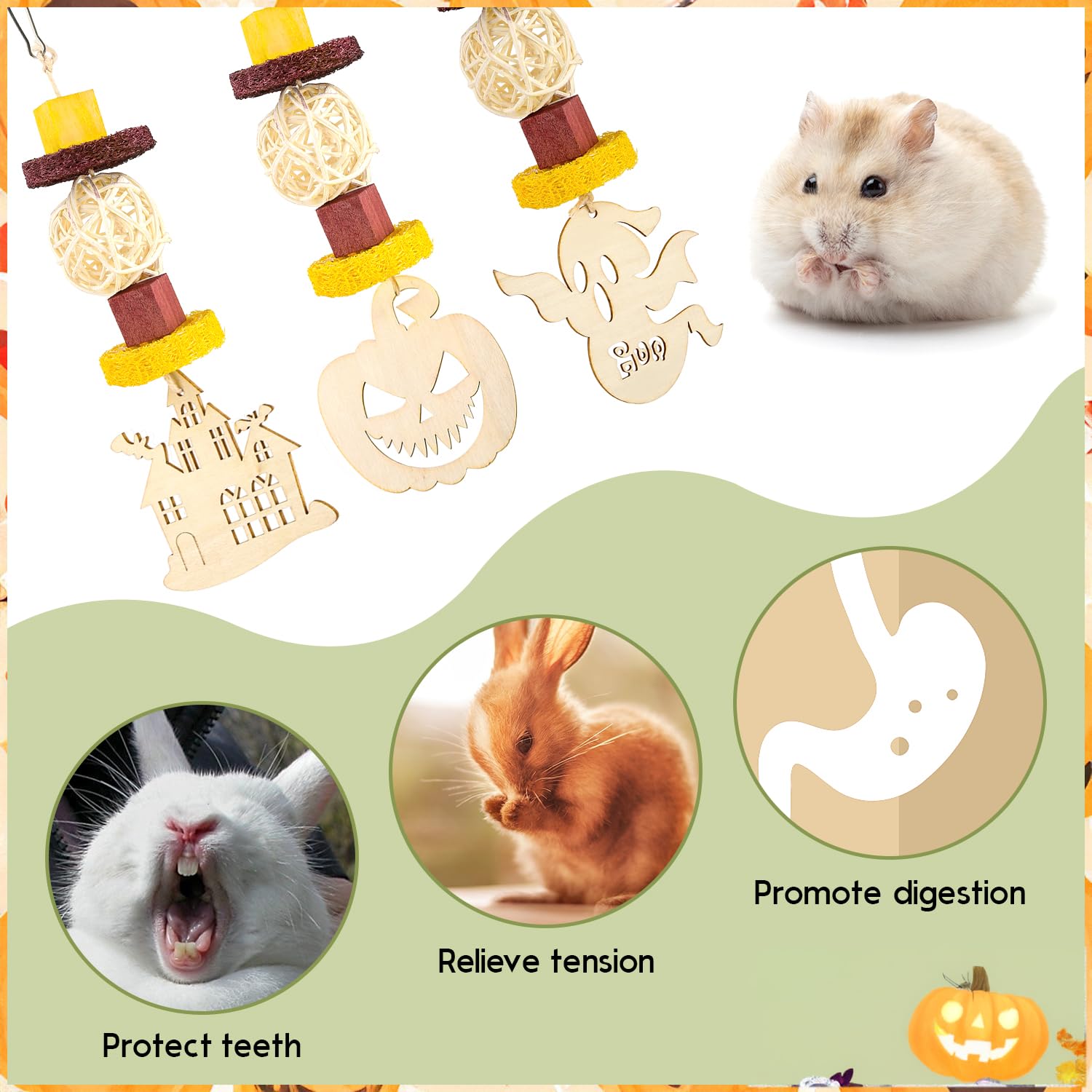 Abizoo Halloween wooden skewers provide varied textures to satisfy chewing instincts.