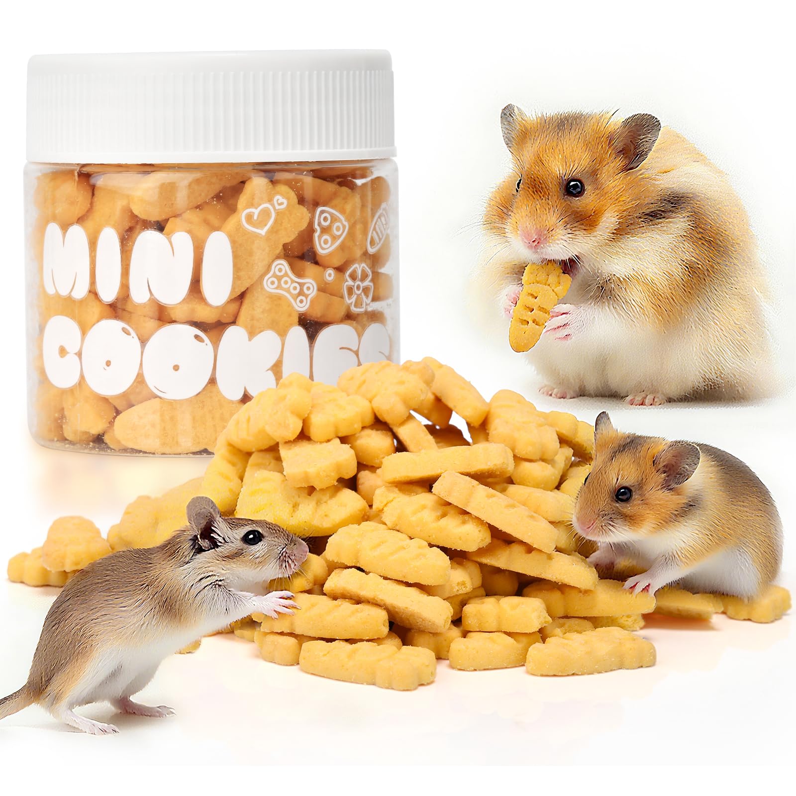 Abizoo hamster-gerbil treats packaging highlights natural ingredients for small pets.