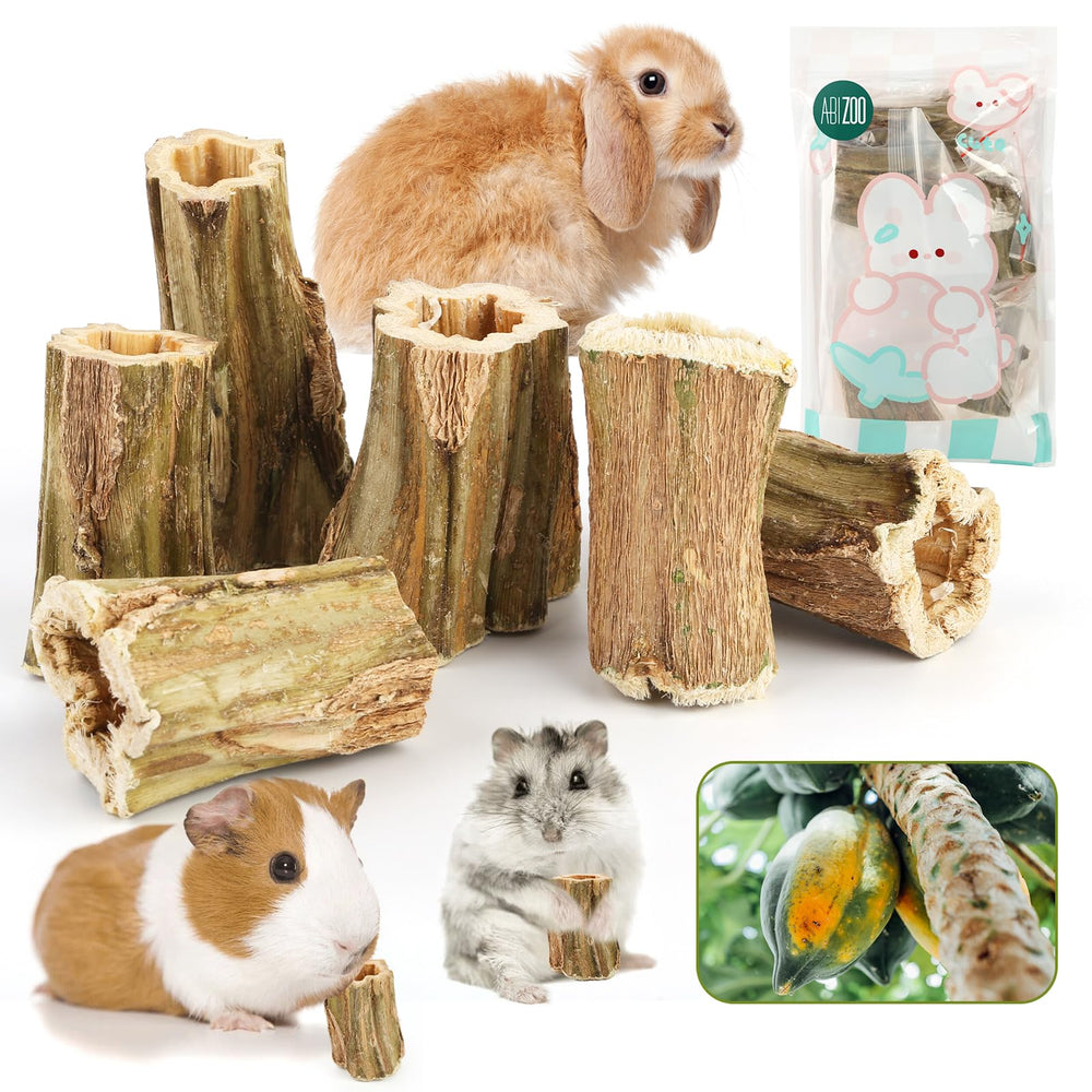 Abizoo natural bunny chew toys pack six papaya wood sticks for dental health support