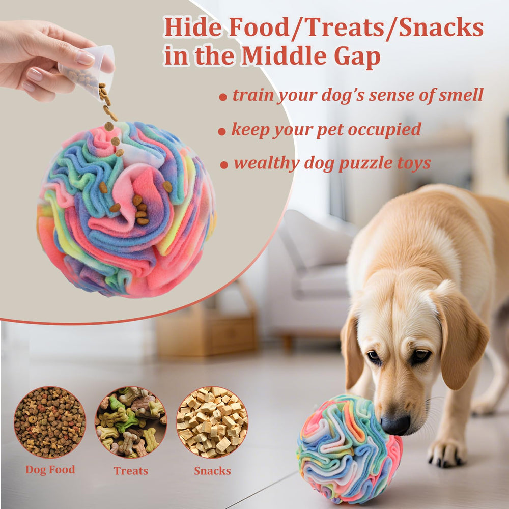 Close-up view of interactive play features on the Ablechien snuffle ball for dogs