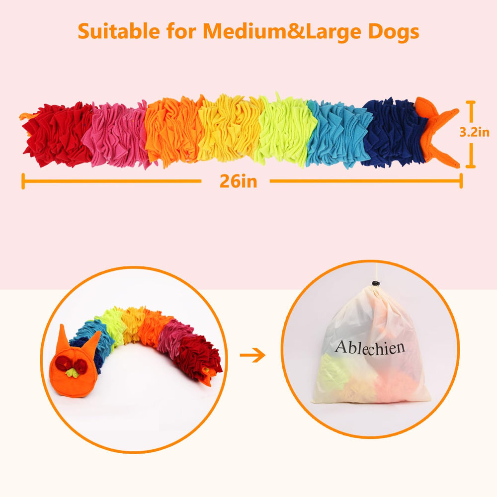 Ablechien Snuffle Ball Rainbow Snuffle Snake in action demonstrating treat searching