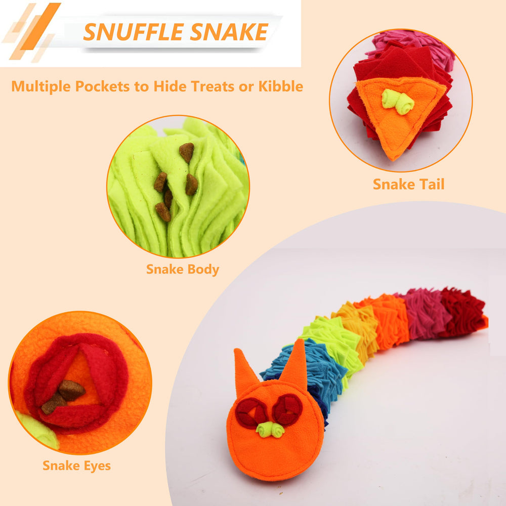 Ablechien Snuffle Ball Rainbow Snuffle Snake side view shows engaging puzzle action for dogs