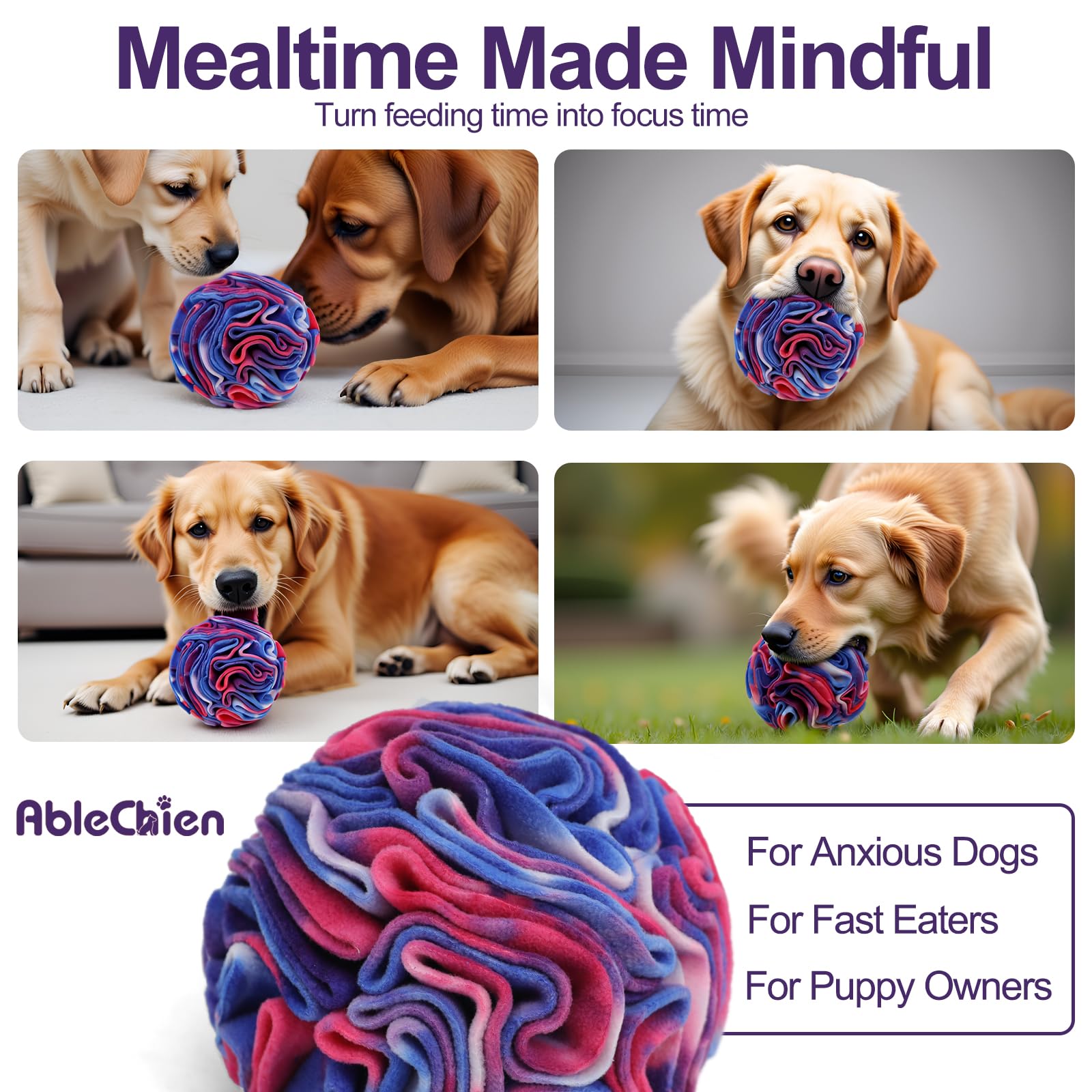 Ablechien Snuffle Ball fits small to medium dogs for comfortable use