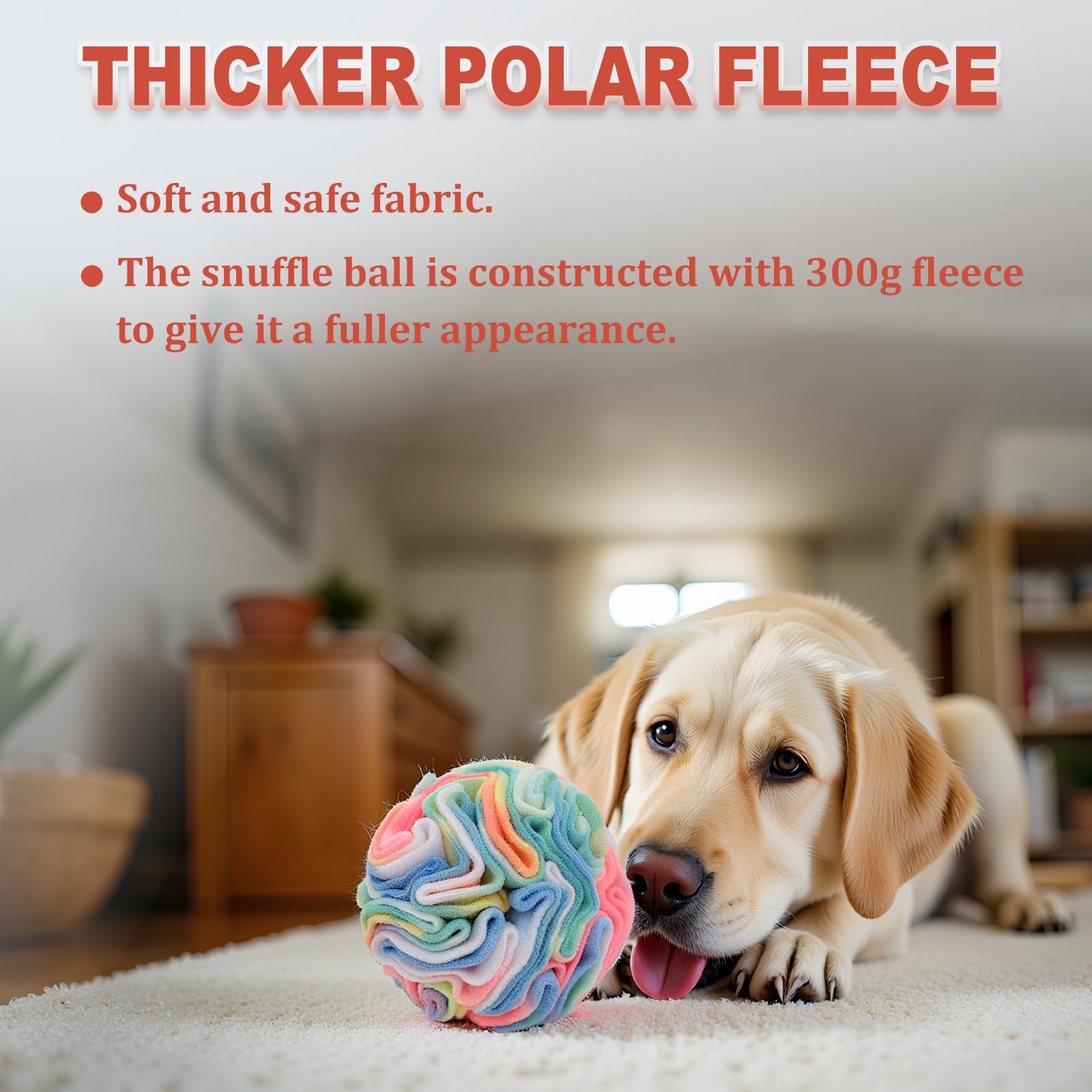 Soft polar fleece texture on Ablechien snuffle ball, gentle on teeth