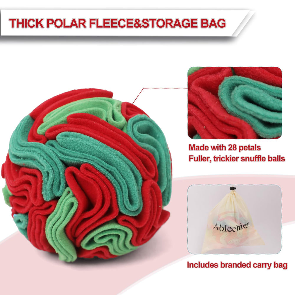 Ablechien Snuffle Ball soft-polar-fleece comfort for gentle gums and teeth during use.