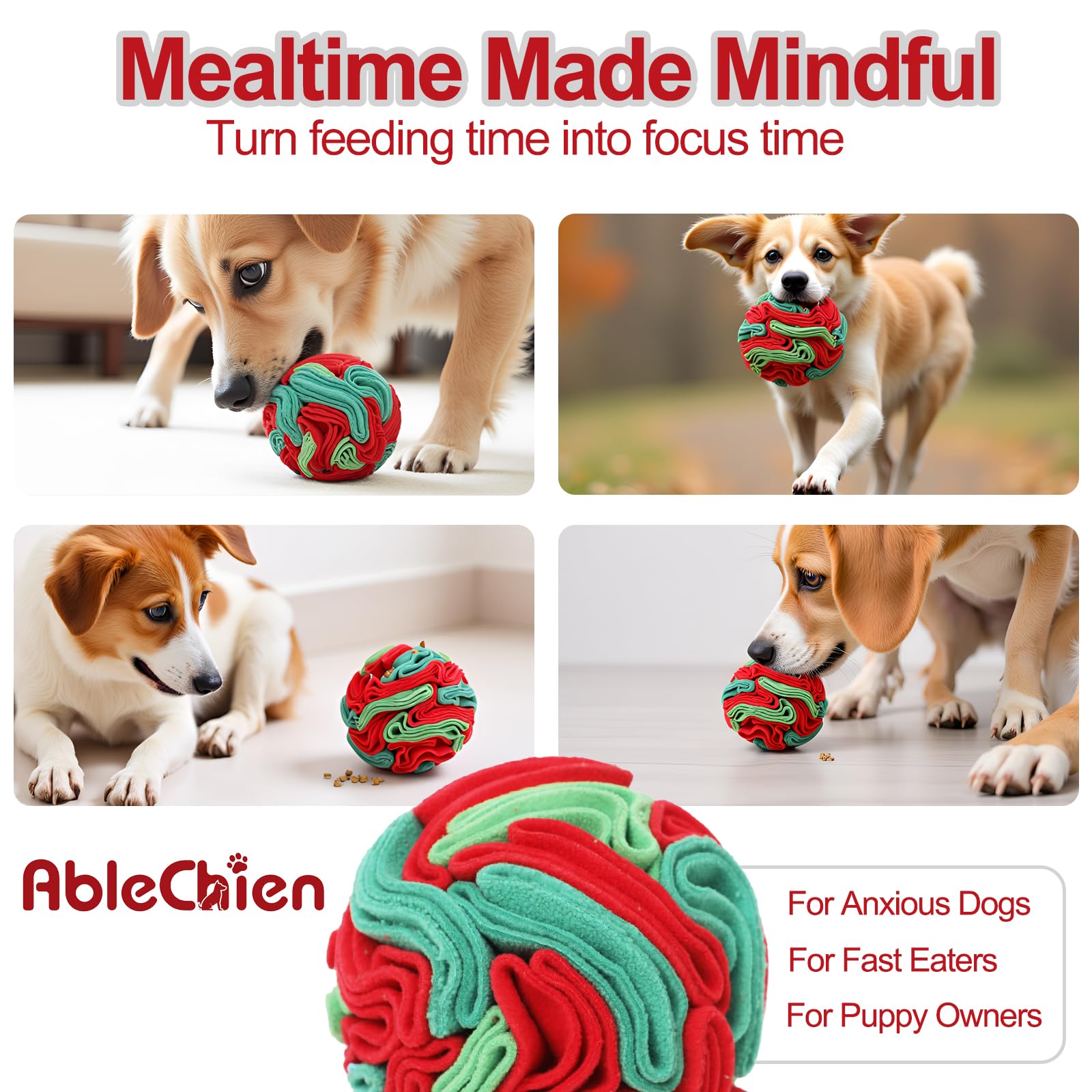 Ablechien Snuffle Ball sturdy-stitching withstands playful tugging and chews.