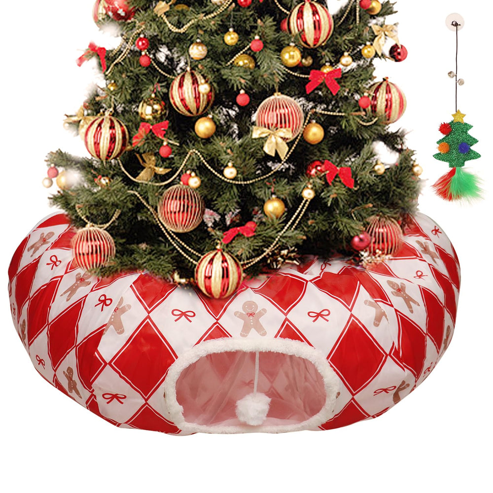 abobwey cat tunnel christmas-tree-protector keeps pets away from decorations during holidays.