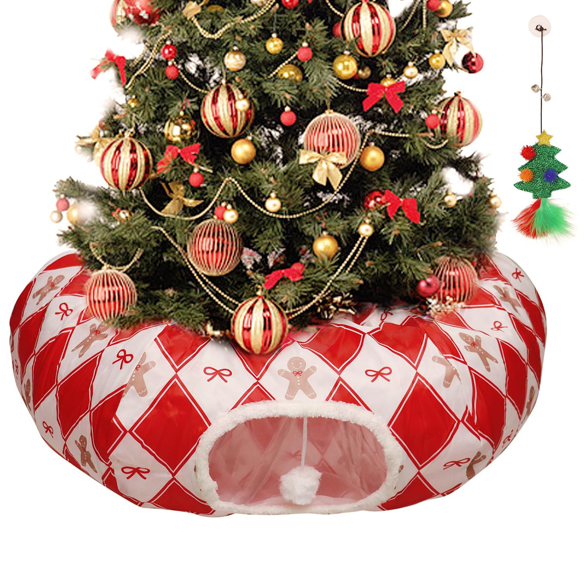 abobwey cat tunnel christmas-tree-protector keeps pets away from decorations during holidays.