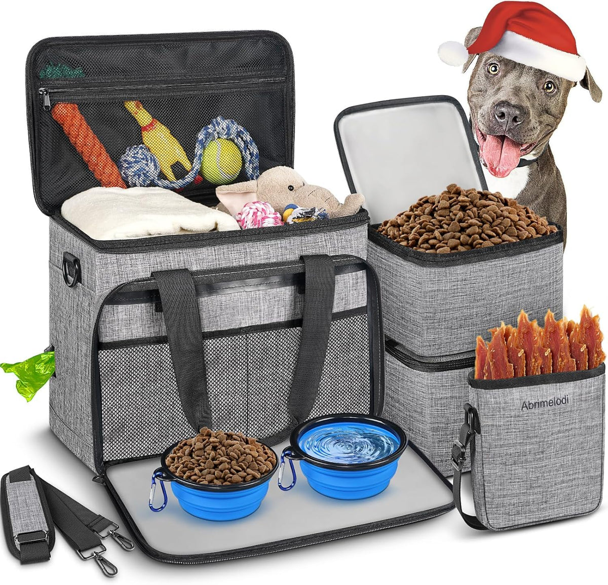 Abrimelodi dog travel bag under-seat view showing compact airline-ready design.