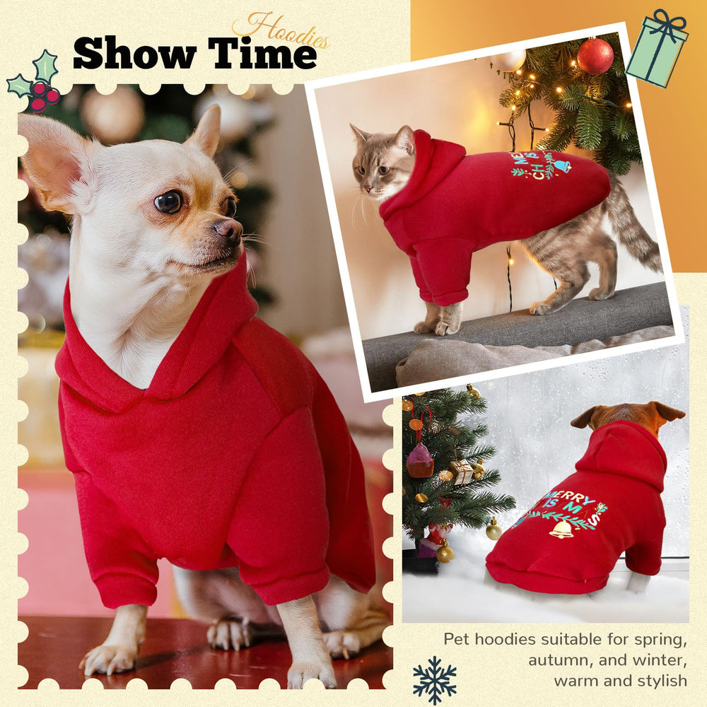 ABRRLO cute pattern red dog hoodie adds personality for small pets.